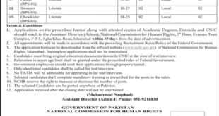 Latest job Vacancies at Government of Pakistan National Commission For Human Rights in Islamabad